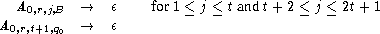    A0,r,j,B  -->   e    for1 <= j <= tandt+ 2 <= j <= 2t+ 1
A0,r,t+1,q0 -->   e