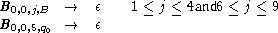  B0,0,j,B  -->   e    1 <= j <= 4and6 <= j <= 9
B0,0,5,q0 -->   e