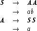  S  -->   AA
   -->   ab
A  -->   SS
   -->   a